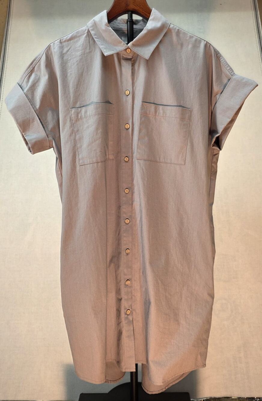 OAT New York Women's NWOT Short Sleeve Button Utility Shirt Dress Gray Sz Small‎
